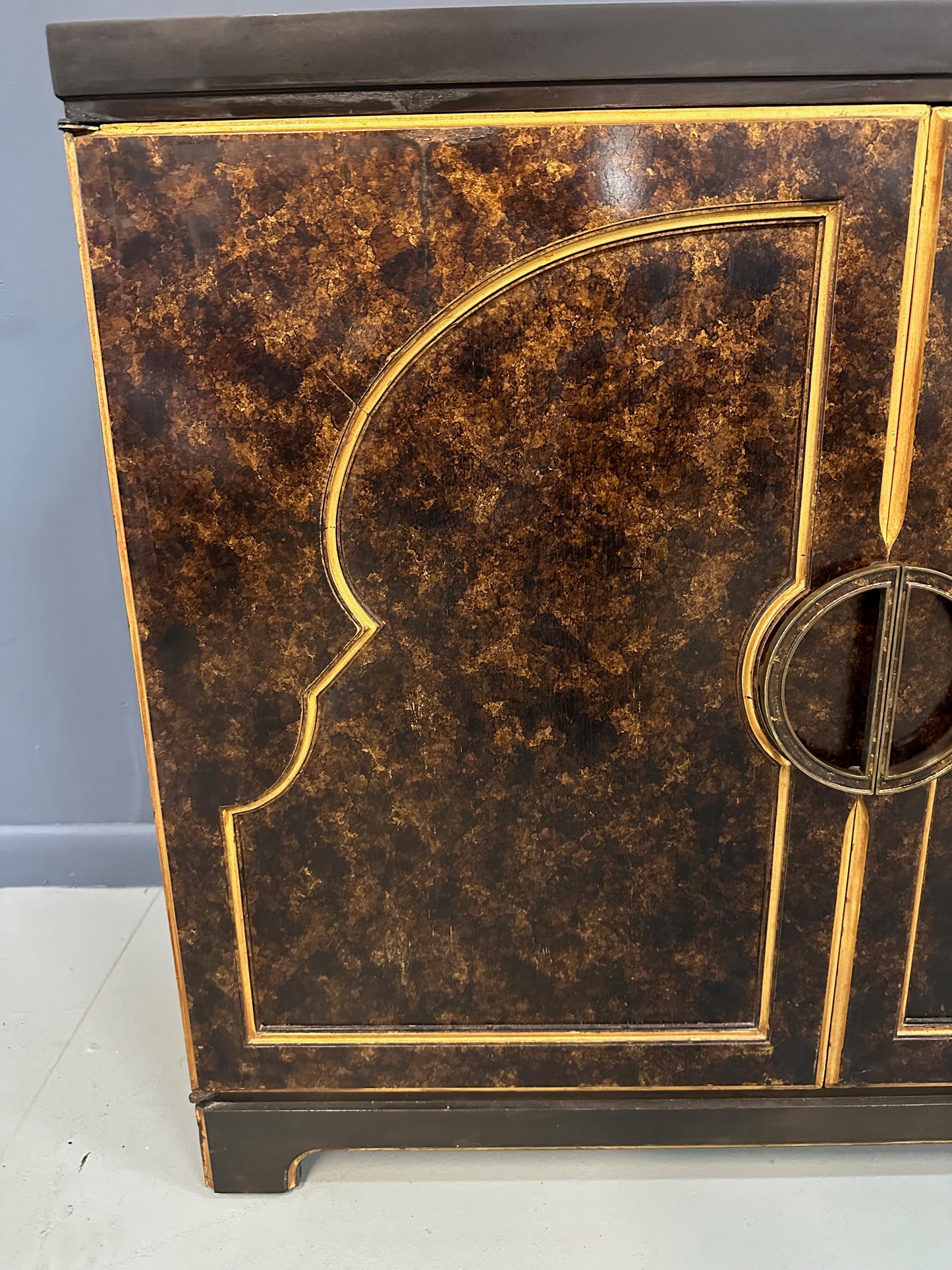 1970s faux tortoise shell cabinet by John Widdicomb, Mid-Century modern commode
