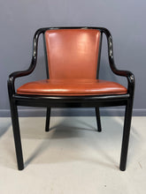 Load image into Gallery viewer, Set of four rare 1970s Ward Bennett Landmark Variation chairs for Brickel Associates, featuring black lacquered frames and rust leather upholstery—mid-century modern design