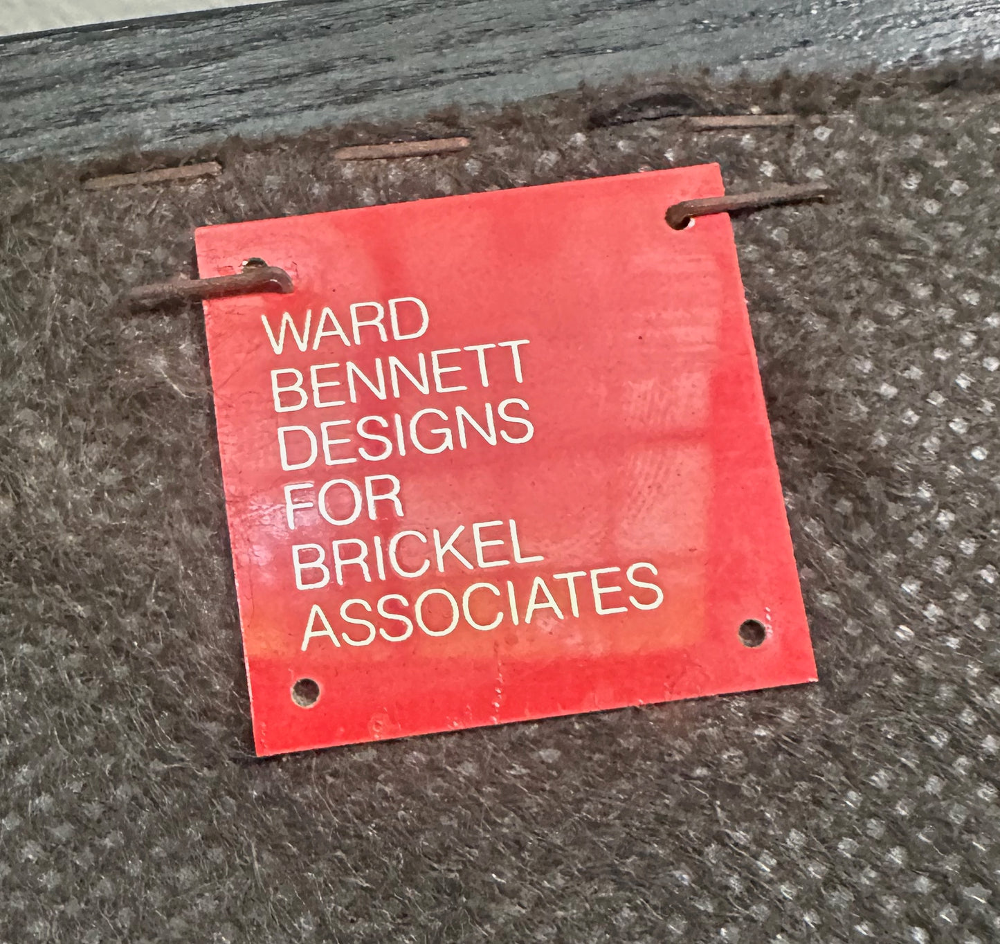 Set of four rare 1970s Ward Bennett Landmark Variation chairs for Brickel Associates, featuring black lacquered frames and rust leather upholstery—mid-century modern design