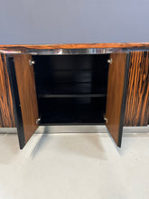 Load image into Gallery viewer, Mid-century modern sideboard with high-gloss Macassar ebony veneer and chrome accent