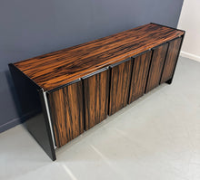Load image into Gallery viewer, Mid-century modern sideboard with high-gloss Macassar ebony veneer and chrome accent