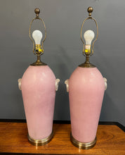 Load image into Gallery viewer, Pair of Hollywood Regency Pink Acid Etched Glass Urn Lamps by Chapman