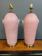 Load image into Gallery viewer, Pair of Hollywood Regency Pink Acid Etched Glass Urn Lamps by Chapman