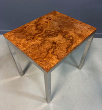 Load image into Gallery viewer, 1980s Milo Baughman Chrome and Olivewood Burl Side Table Mid Century