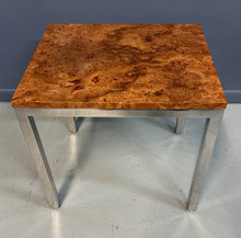 Load image into Gallery viewer, 1980s Milo Baughman Chrome and Olivewood Burl Side Table Mid Century