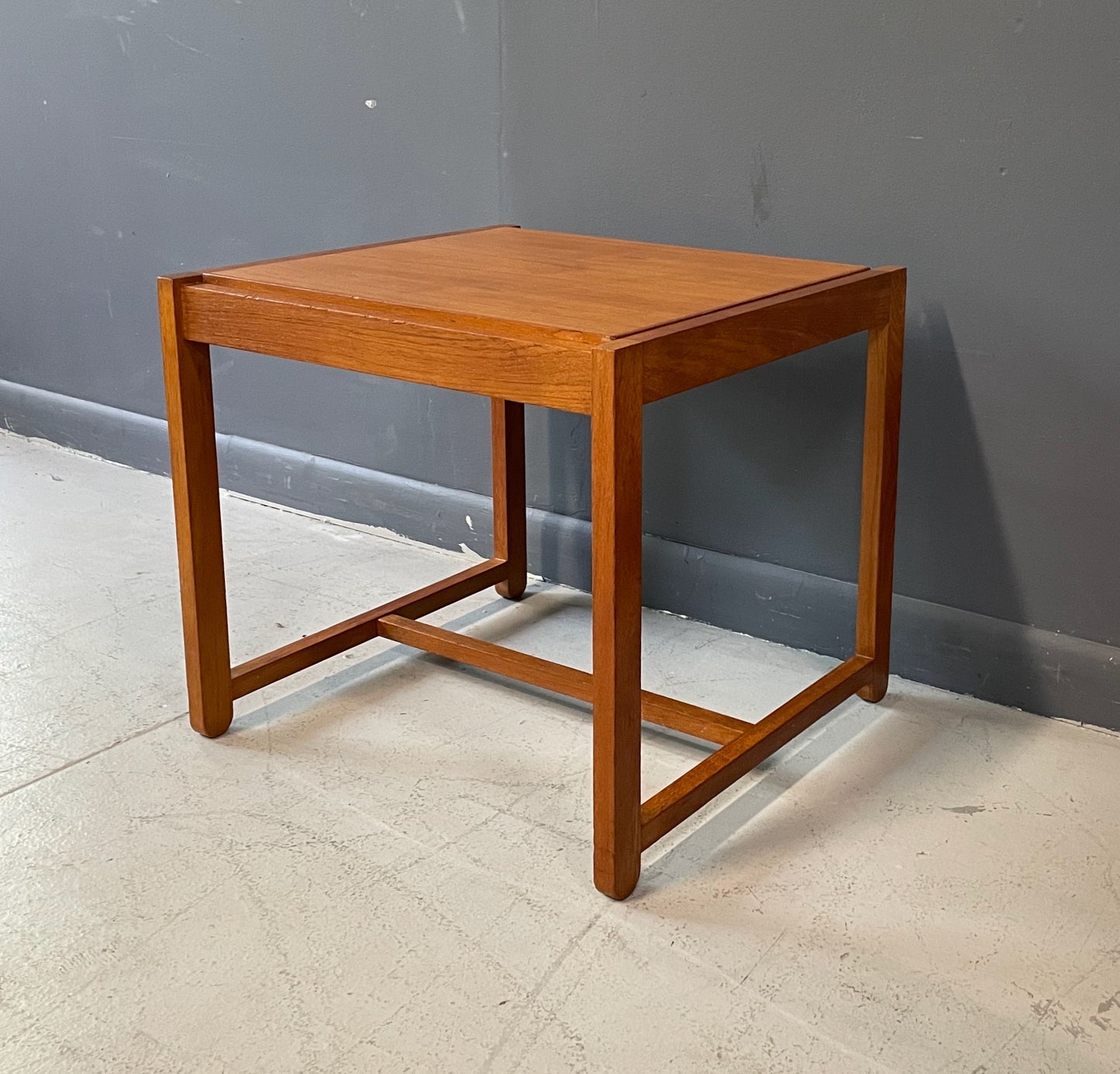 SOLD – 1960s Danish Teak Black Vinyl Teak Flip-Top Stool by Erik Buch