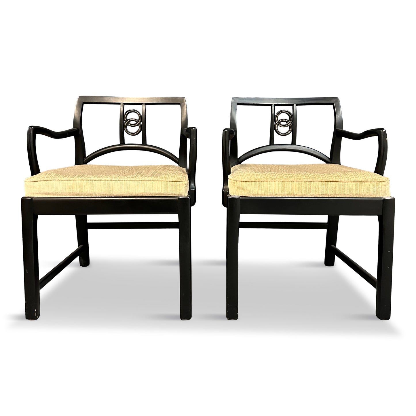 SOLD – Set of 22 Black Lacquered Michael Taylor for Baker Dining Chairs Mid Century