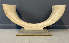 Load image into Gallery viewer, Maitland Smith Tessellated Fossil Stone and Brass Coffee Table Mid Century