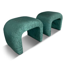 Load image into Gallery viewer, 1980s Waterfall Benches in a Green Moire Fabric in the Style of Karl Springer