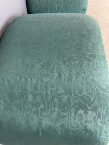1980s Waterfall Benches in a Green Moire Fabric in the Style of Karl Springer