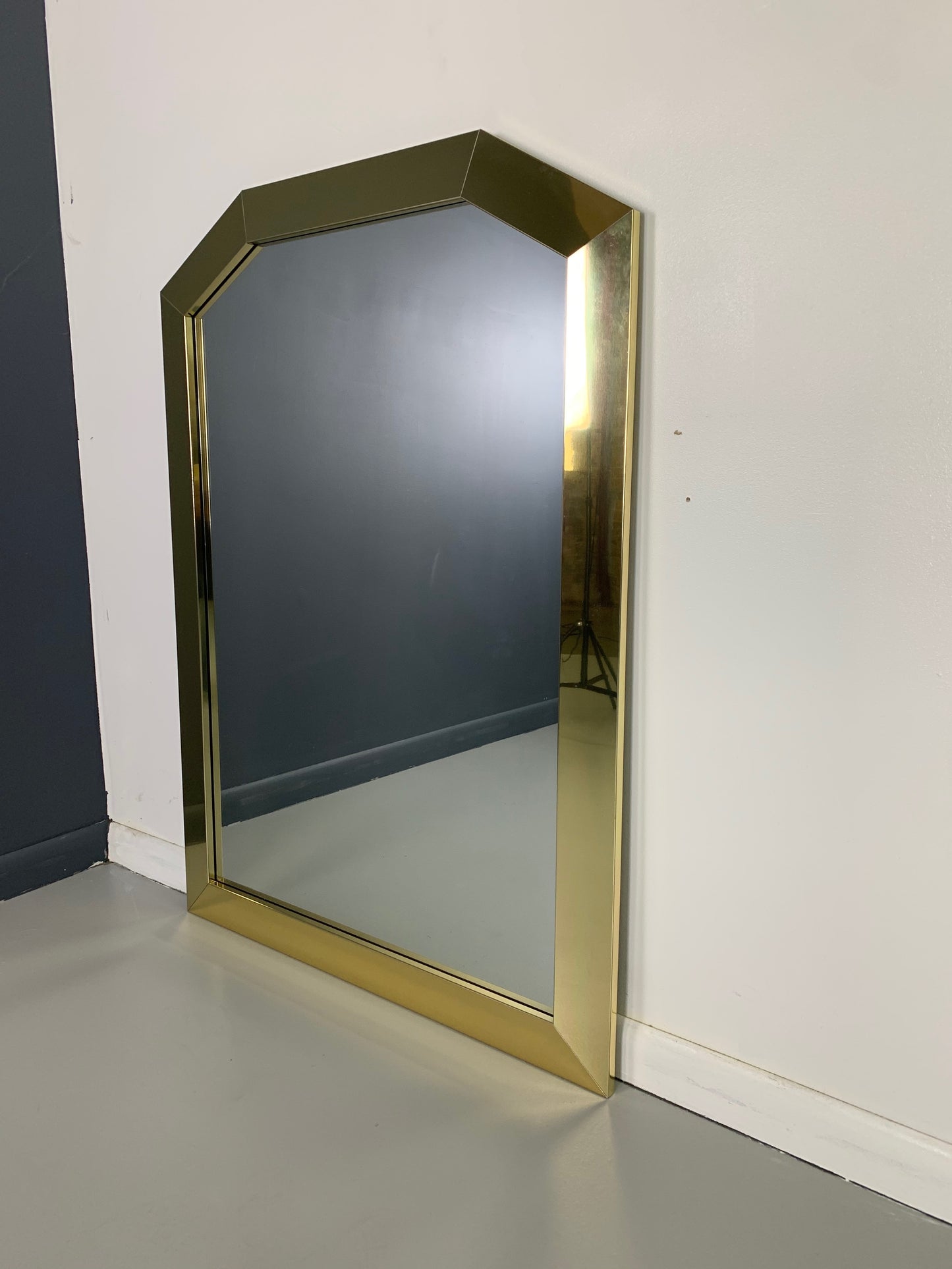 SOLD – Mid-century Ello 1980s Glam Brass Framed Angular Mirror