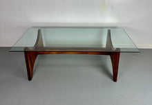 Load image into Gallery viewer, Rosewood and Glass Large Rectangular Mid Century Coffee Table by Torpe of Norway