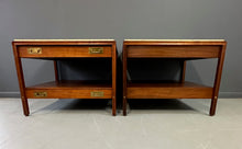 Load image into Gallery viewer, Pair of Walnut and Travertine Nightstands with Brass Accents and Rosewood Trim