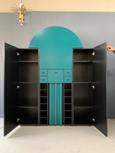 Load image into Gallery viewer, Post Modern Interlübke Teal and Black Bar with Fold-Down Plate, Germany, 1970s