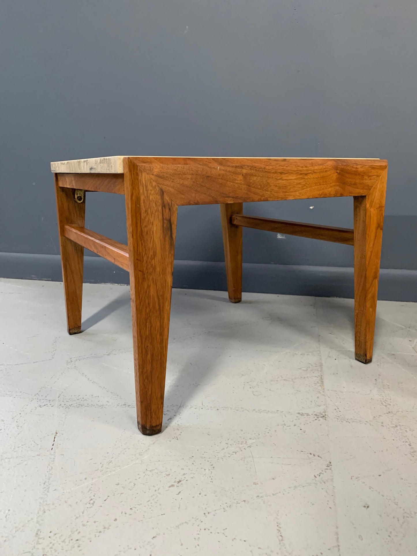 SOLD – Mid-Century Trio of Walnut and Travertine Stools or Bench by Jens Risom