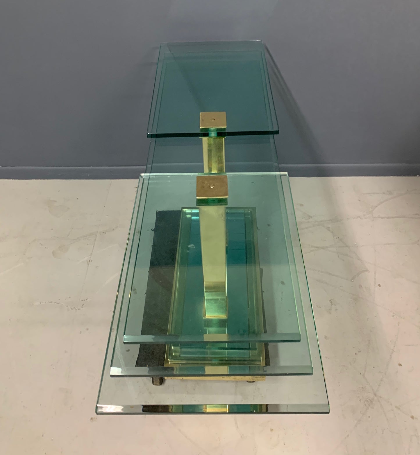 SOLD – Postmodern Console Table in Glass and Brass By DIA