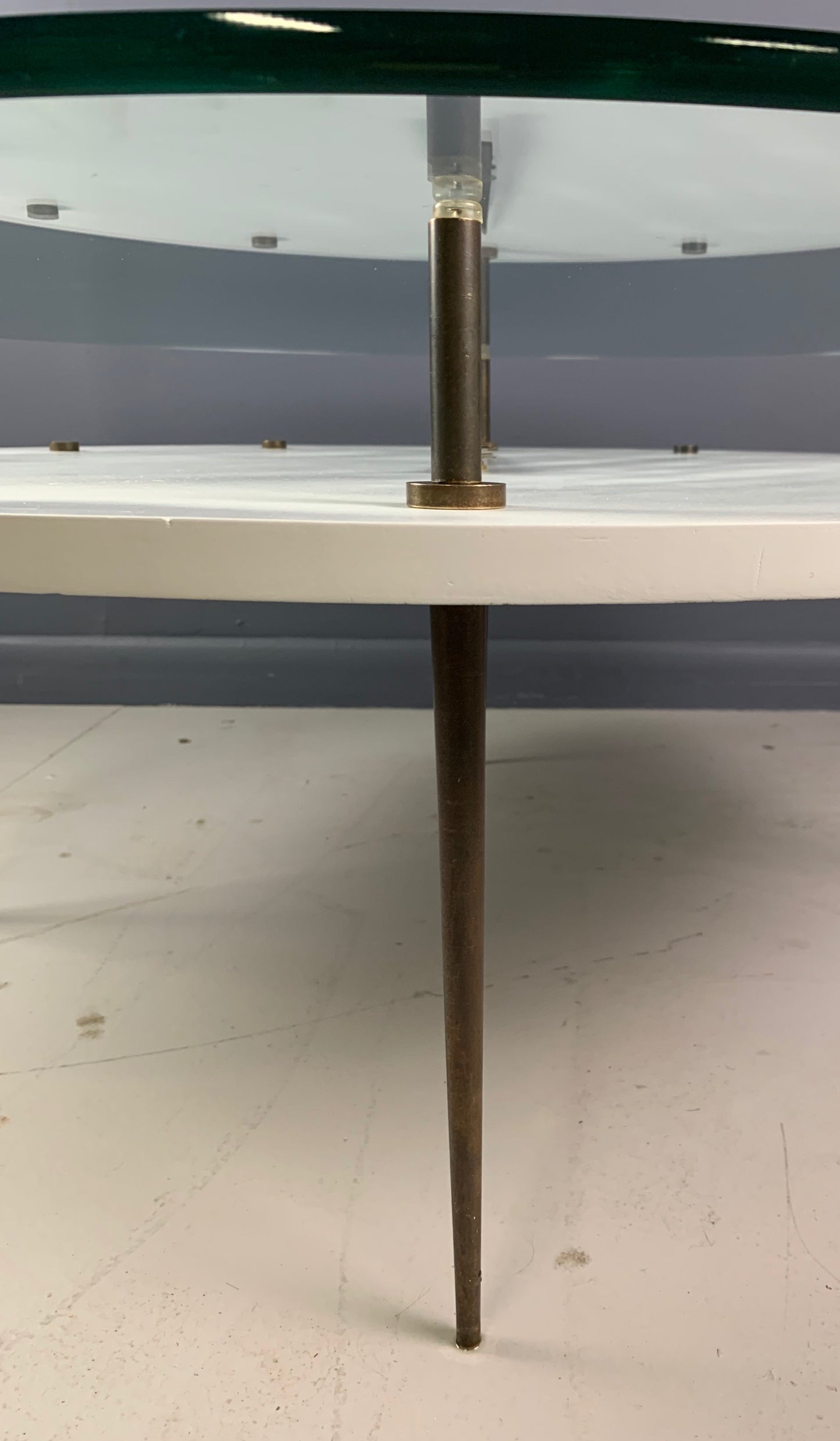 SOLD – Italian Round Clock Coffee Table in Brass and Lacquer with Glass Top Mid Century