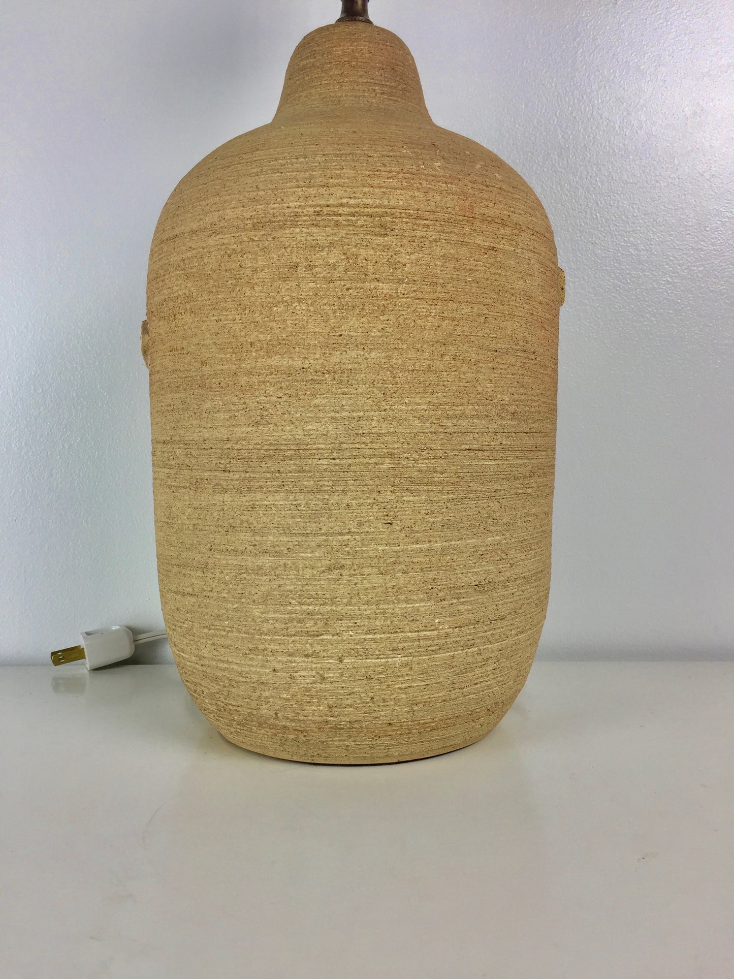 French Ceramic Lamp with incised design and appliqué fish