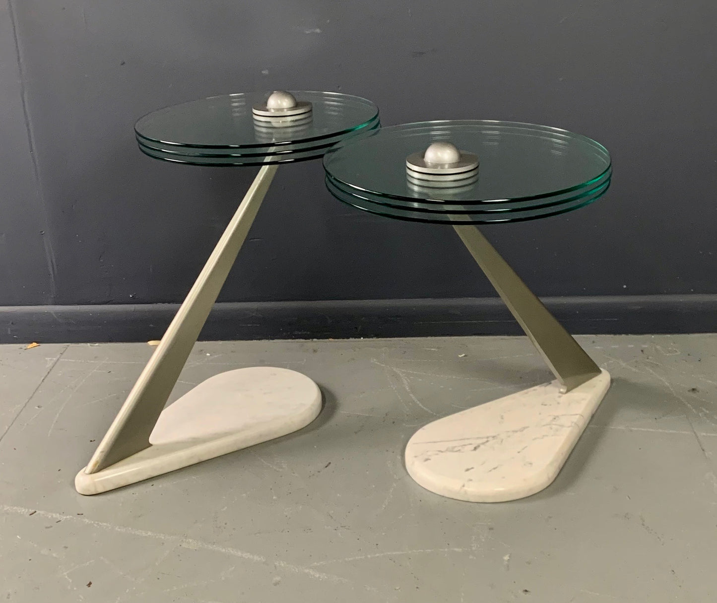 SOLD – Postmodern Marble and Glass Drinks Tables by Bruce Kaiser of Kaiser Newman