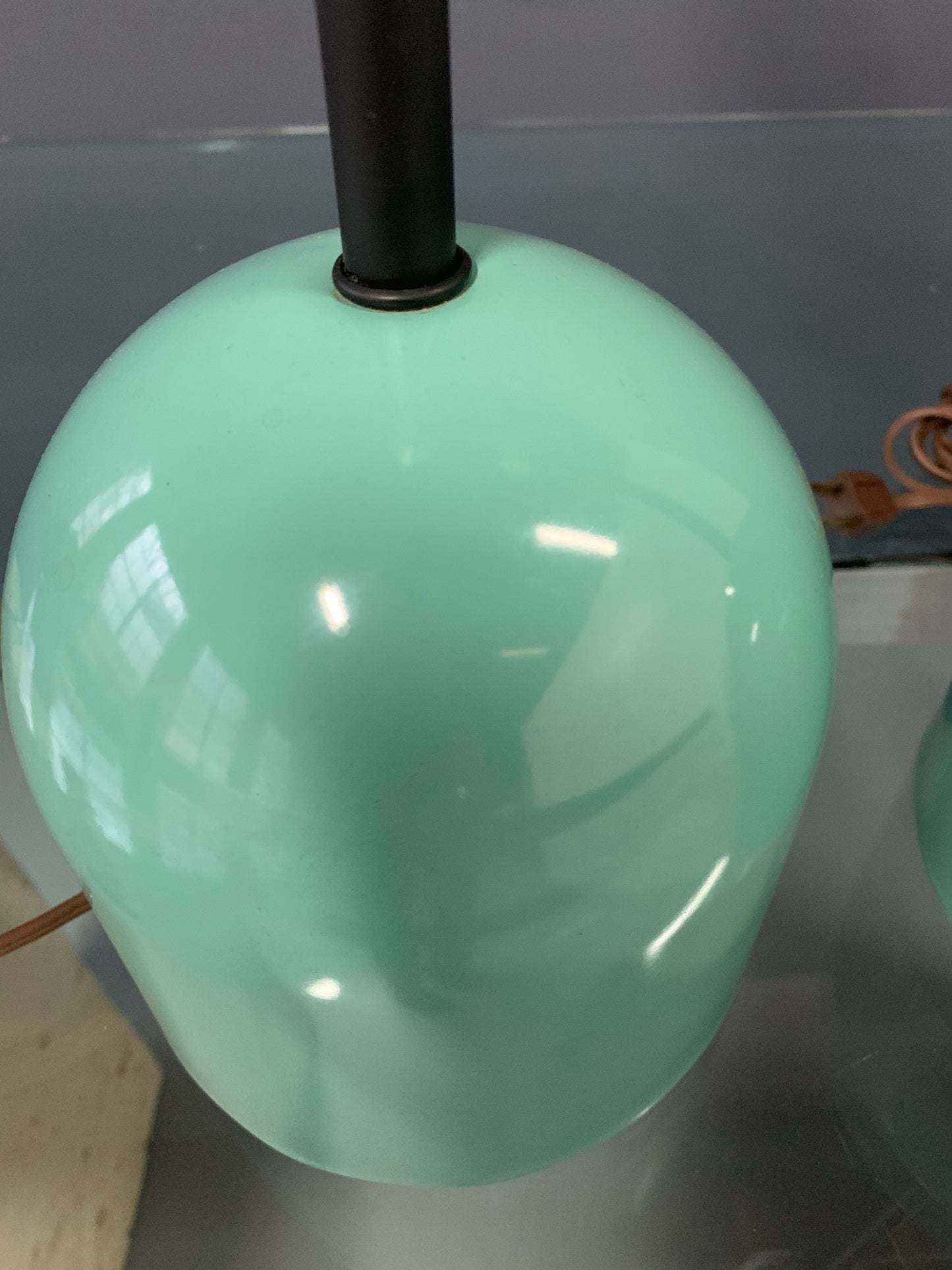 SOLD – 1990s Post Modern Mint Green Table Lamps in the Style of Michele De Lucchi - a Pair
