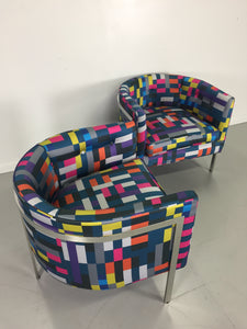 Harvey Probber Style Pair of Club Chairs in Chrome and Knoll Fabric