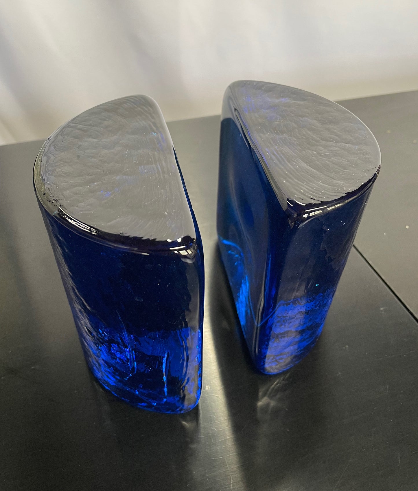 SOLD – Blenko Cobalt Blue Half Circle Bookends