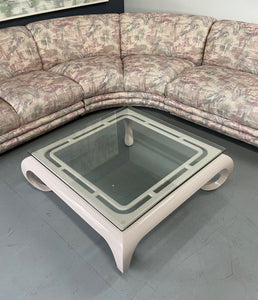 Hollywood Regency Lacquered Asian Influenced Coffee Table in Dusty Rose