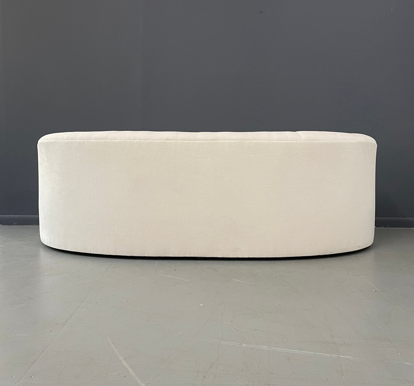 SOLD – Weiman Style Curved Mid Century Sofain Textured White Velvet