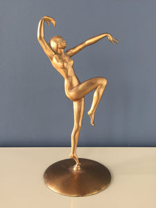 Art Deco Dancer Sculpture in Copper by Henri Lautier Cast by Robert Thew
