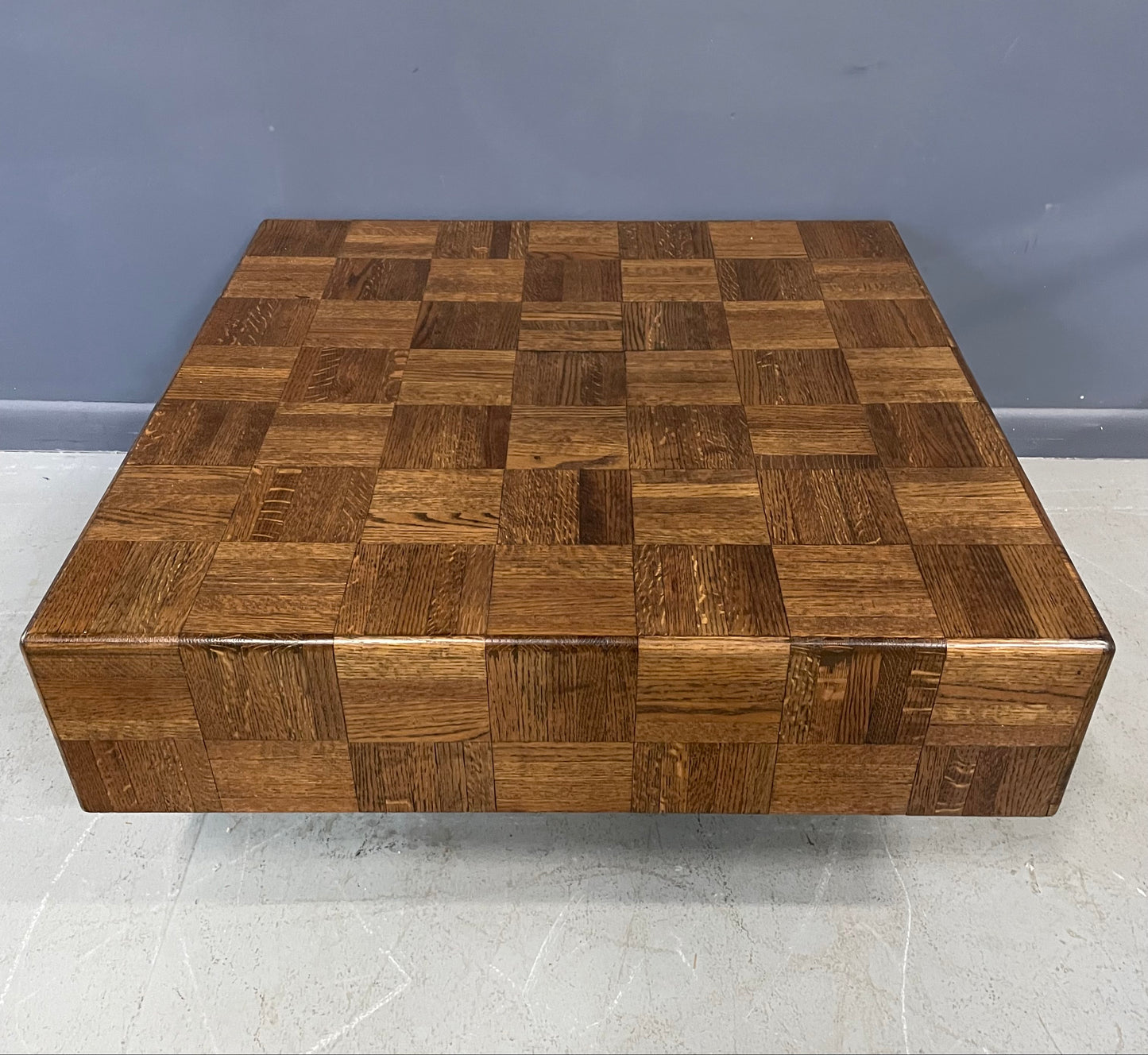 SOLD – 1970s Parquet Floating Cocktail/Coffee Table with a Plinth Base Mid Century