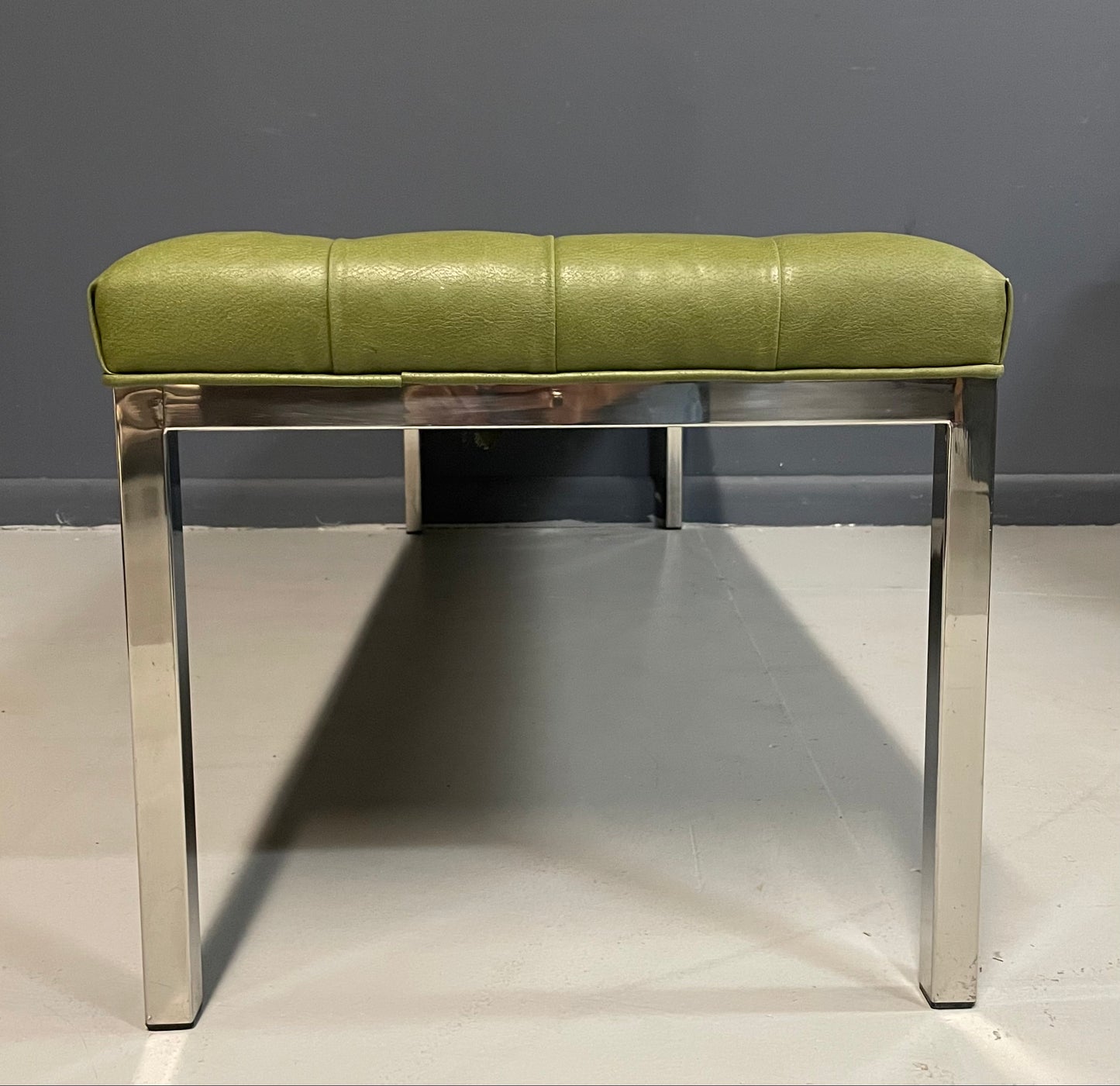 SOLD – Tufted Leather and Chrome Bench by Lehigh-Leopold in the Style of Ward Bennett