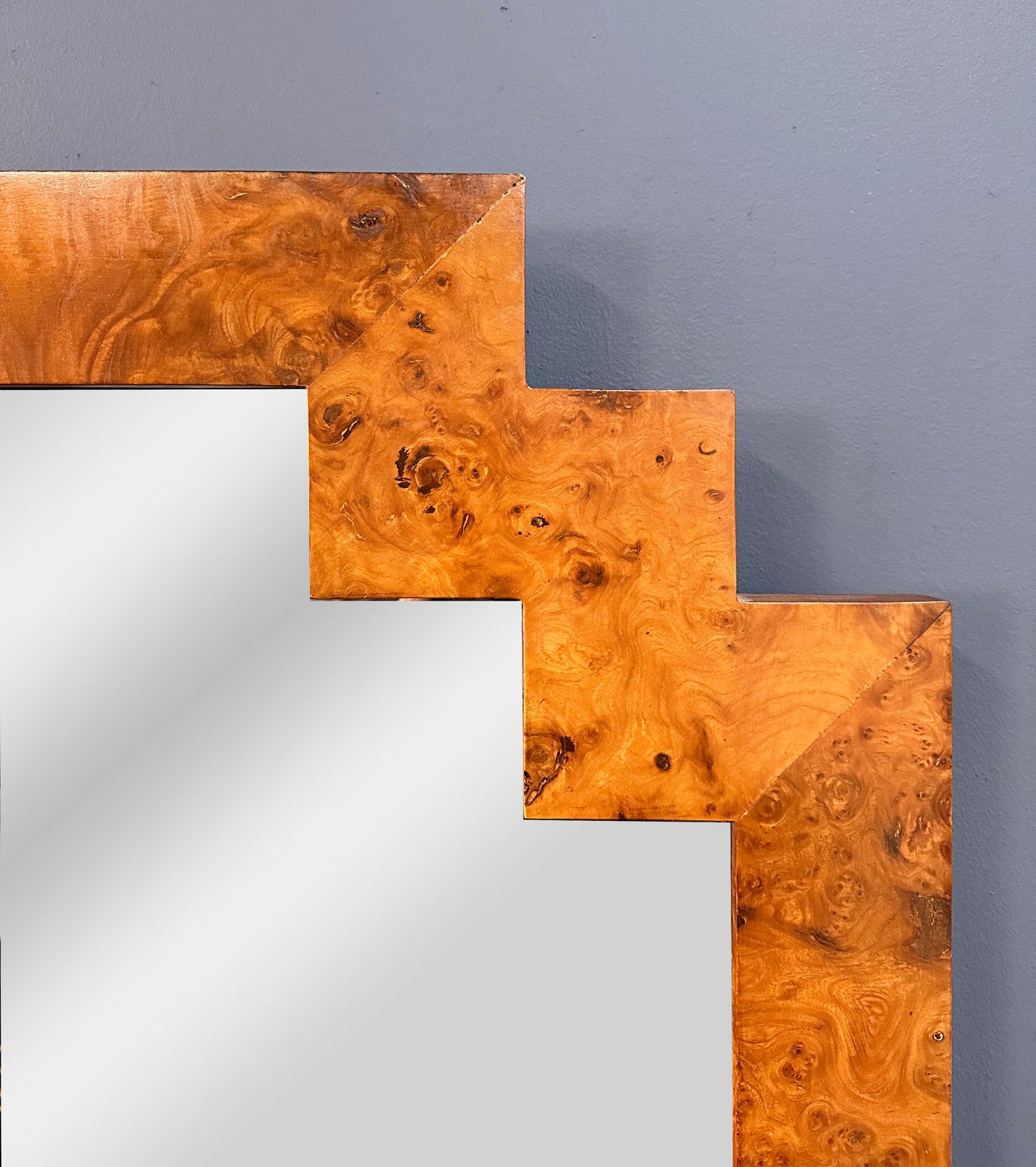 SOLD – Burled Elmwood Geometric Mirror Italian by LaBarge