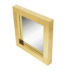 Brass Mid-Century Square Cityscape Mirrors in the Style of Paul Evans