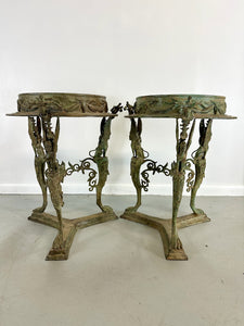 Pair Pompeiian Grand Tour Bronze Gueridon Tables, tripod legs with pawed feet