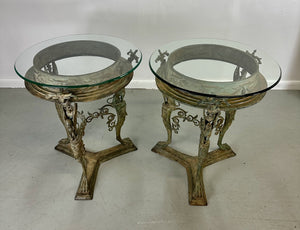 Pair Pompeiian Grand Tour Bronze Gueridon Tables, tripod legs with pawed feet