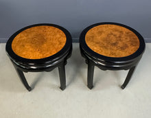 Load image into Gallery viewer, Century Ebonized Pair of Pagoda Side Tables with A Burl Top Chin Hua Collection