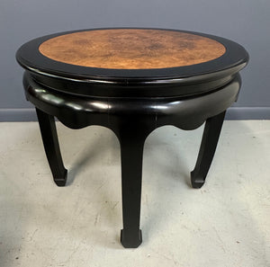 Century Ebonized Pair of Pagoda Side Tables with A Burl Top Chin Hua Collection