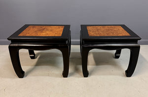 Century Ebonized Pair of Pagoda End Tables with A Burl Top Chin Hua Collection