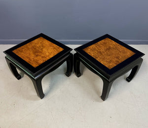 Century Ebonized Pair of Pagoda End Tables with A Burl Top Chin Hua Collection