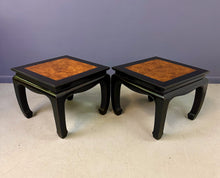 Load image into Gallery viewer, Century Ebonized Pair of Pagoda End Tables with A Burl Top Chin Hua Collection