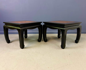 Century Ebonized Pair of Pagoda End Tables with A Burl Top Chin Hua Collection