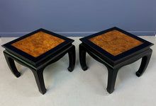 Load image into Gallery viewer, Century Ebonized Pair of Pagoda End Tables with A Burl Top Chin Hua Collection