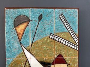 Mid-Century Ceramic Tile Wall Plaque of Don Quixote by Danos, Greece, 1960s