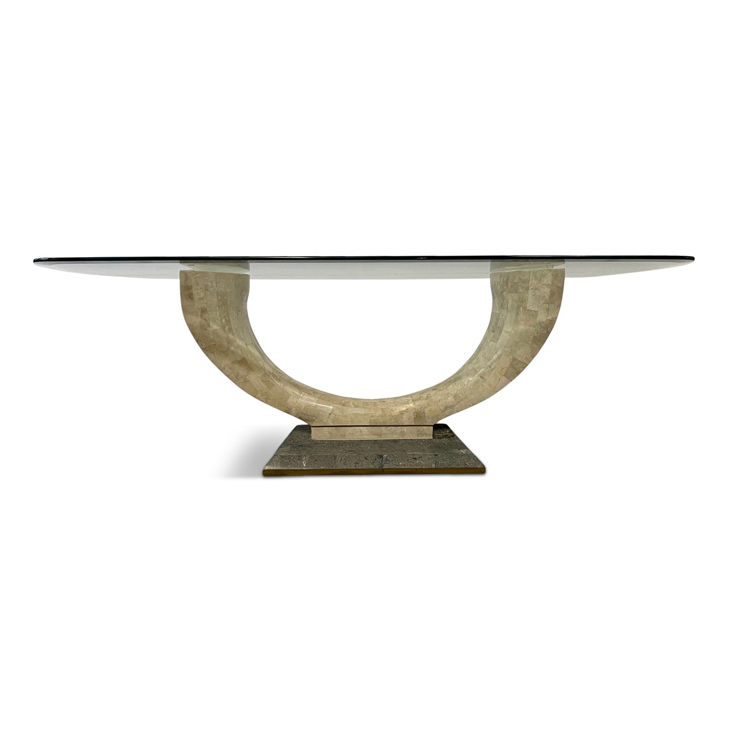 Maitland Smith Tessellated Fossil Stone and Brass Coffee Table Mid Century