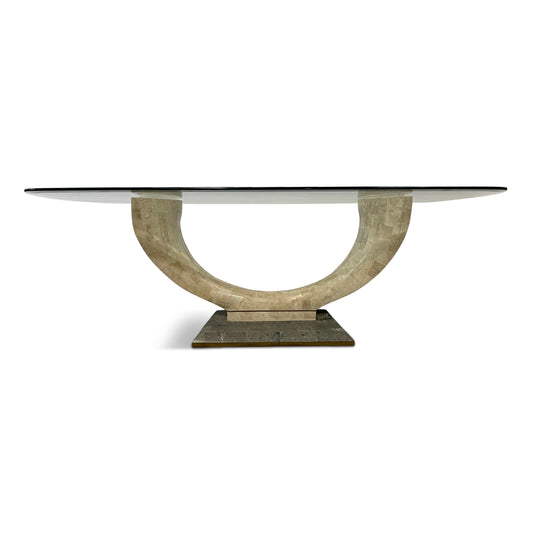 Maitland Smith Tessellated Fossil Stone and Brass Coffee Table Mid Century