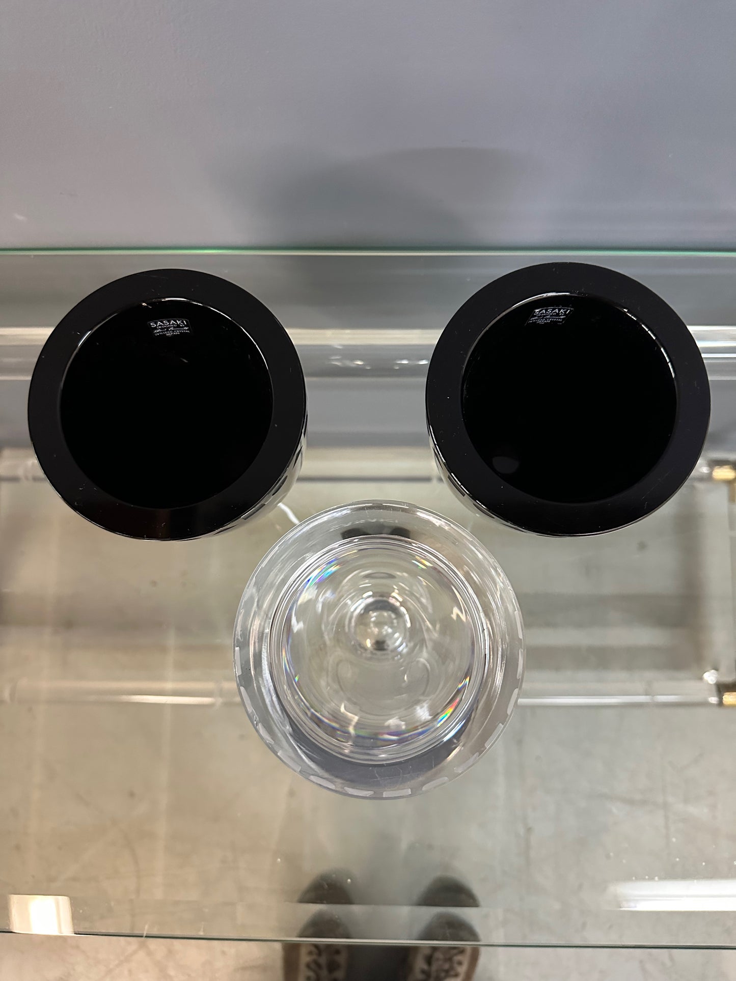 SOLD – Trio of Etched Crystal Vases by Ward Bennett for Sasaki