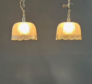 Pair of Art Deco Hand-Blown Glass Pendants with Scalloped Detailing 1930s France