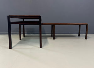 Mid-Century Dunbar Style Nesting Tables in Walnut and Ebonized Frames