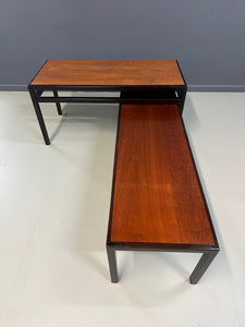 Mid-Century Dunbar Style Nesting Tables in Walnut and Ebonized Frames