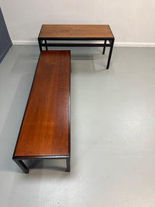 Mid-Century Dunbar Style Nesting Tables in Walnut and Ebonized Frames